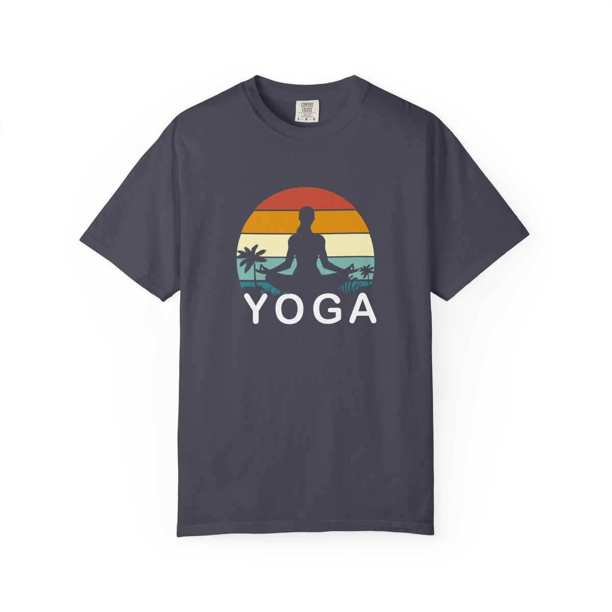 Sunset Yoga Retro Meditation Palm Trees Unisex Comfort Colors Garment-Dyed Heavyweight 100 Cotton Art Design T-Shirt w187