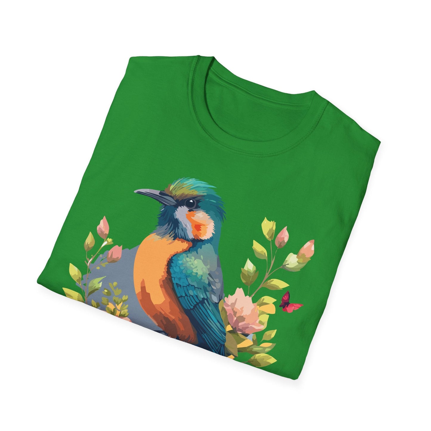 Floral Bird T Shirt Unisex Softstyle Tee 100 Percent Ring Spun Cotton Animal Print