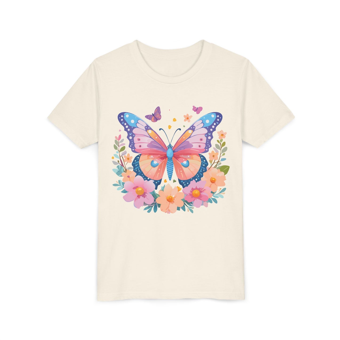 Butterfly Blossom Youth Tee - Colorful Short Sleeve T-Shirt for Spring Celebrations (9-14)