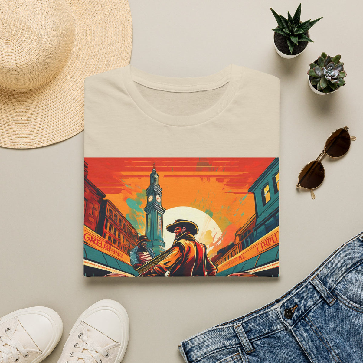 Cowboy Sunset illustration T-Shirt | Western scene, vintage poster Graphic Tee Unisex 100 Cotton Gildan T-Shirt