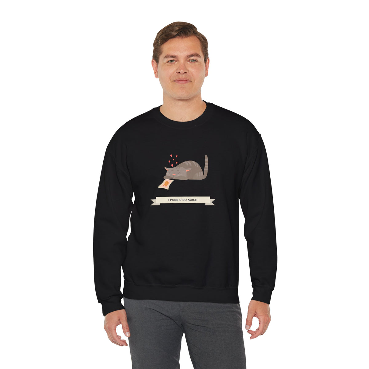 Cat Graphic Valentine's Day Sweatshirt Unisex 50/50 Cotton-Poly Animal Sweatshirt w07