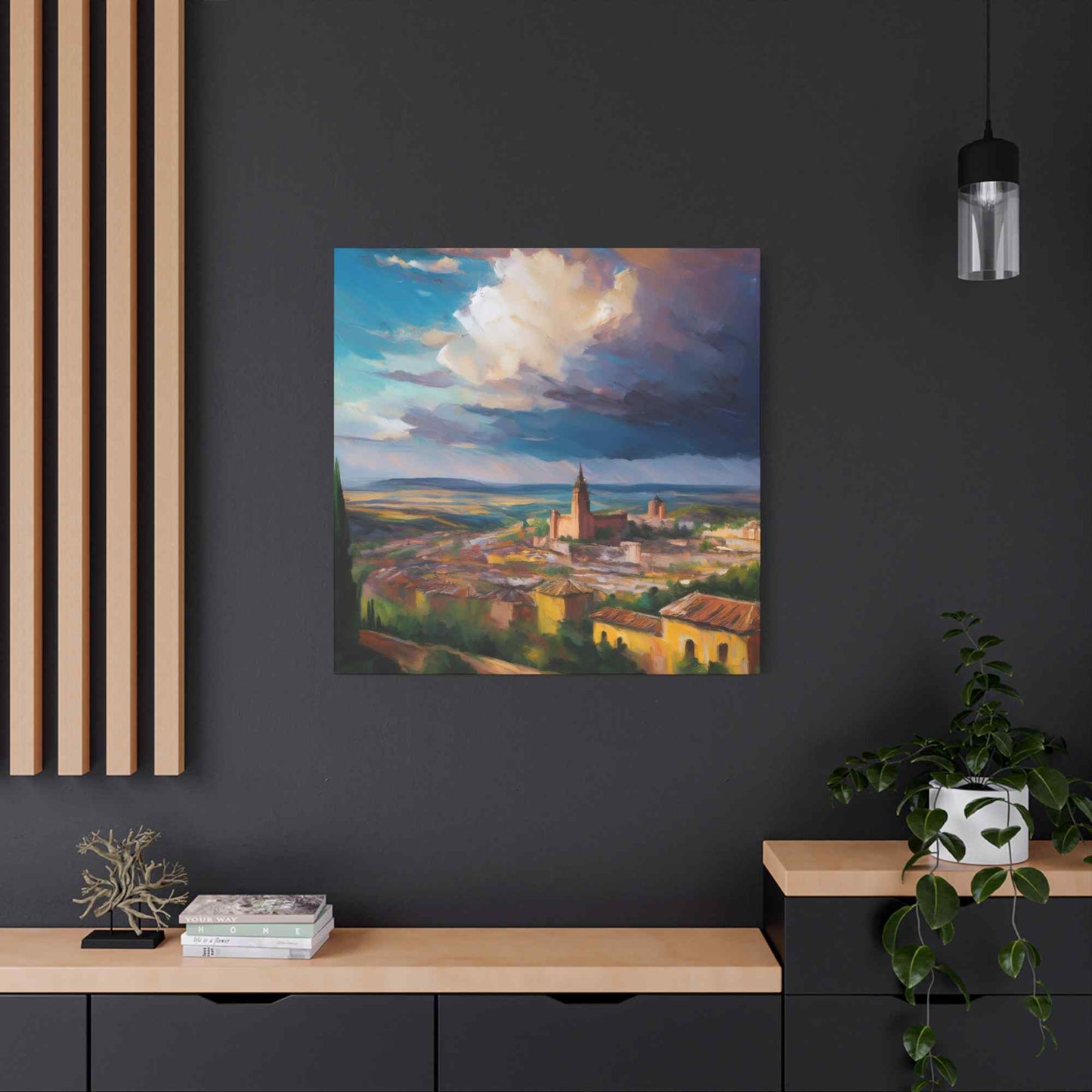 Spanish City Print Canvas, Oil Paint Print 20x20, 24x24, 30x30, 32x32, 36x36 Art Design Print Pine-Wood Inner Frame MC-57