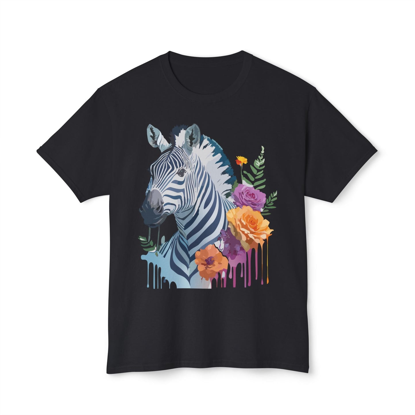 Unisex Zebra T Shirt With Floral Art Print Premium HD Cotton Jersey Tee Made In USA