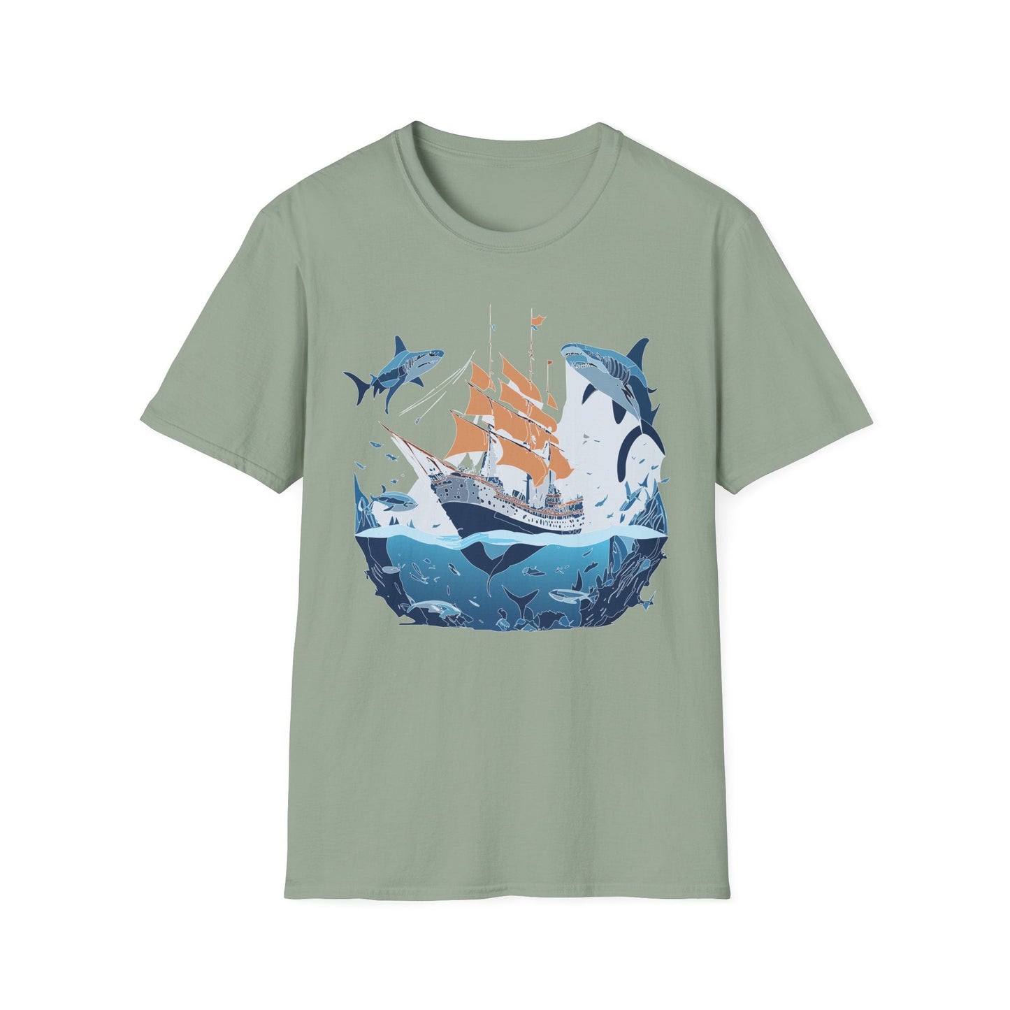 Ocean Tee Shirt Unisex Gildan Softstyle 64000 Ring Spun Cotton Art Print Graphic Ocean Design