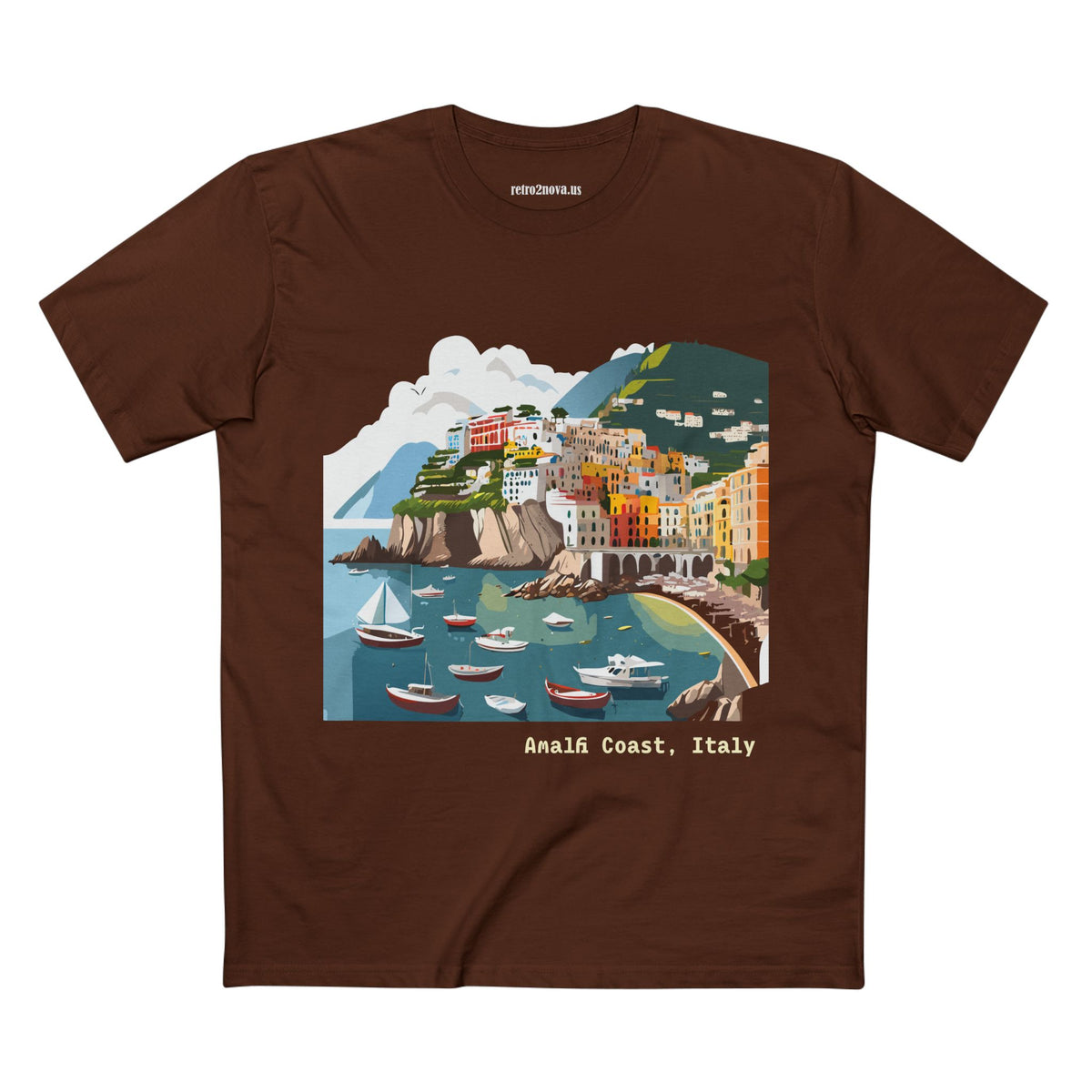 Amalfi Coast Italy Illustration T-Shirt | Coastal Village Beach Scene