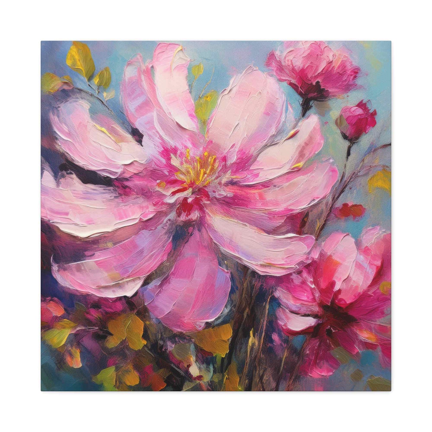 Pink Flowers Print Canvas, Pink Flowers Oil Paint Print 20x20, 24x24, 30x30, 32x32, 36x36, Art Design Print Non-Frame MC-12