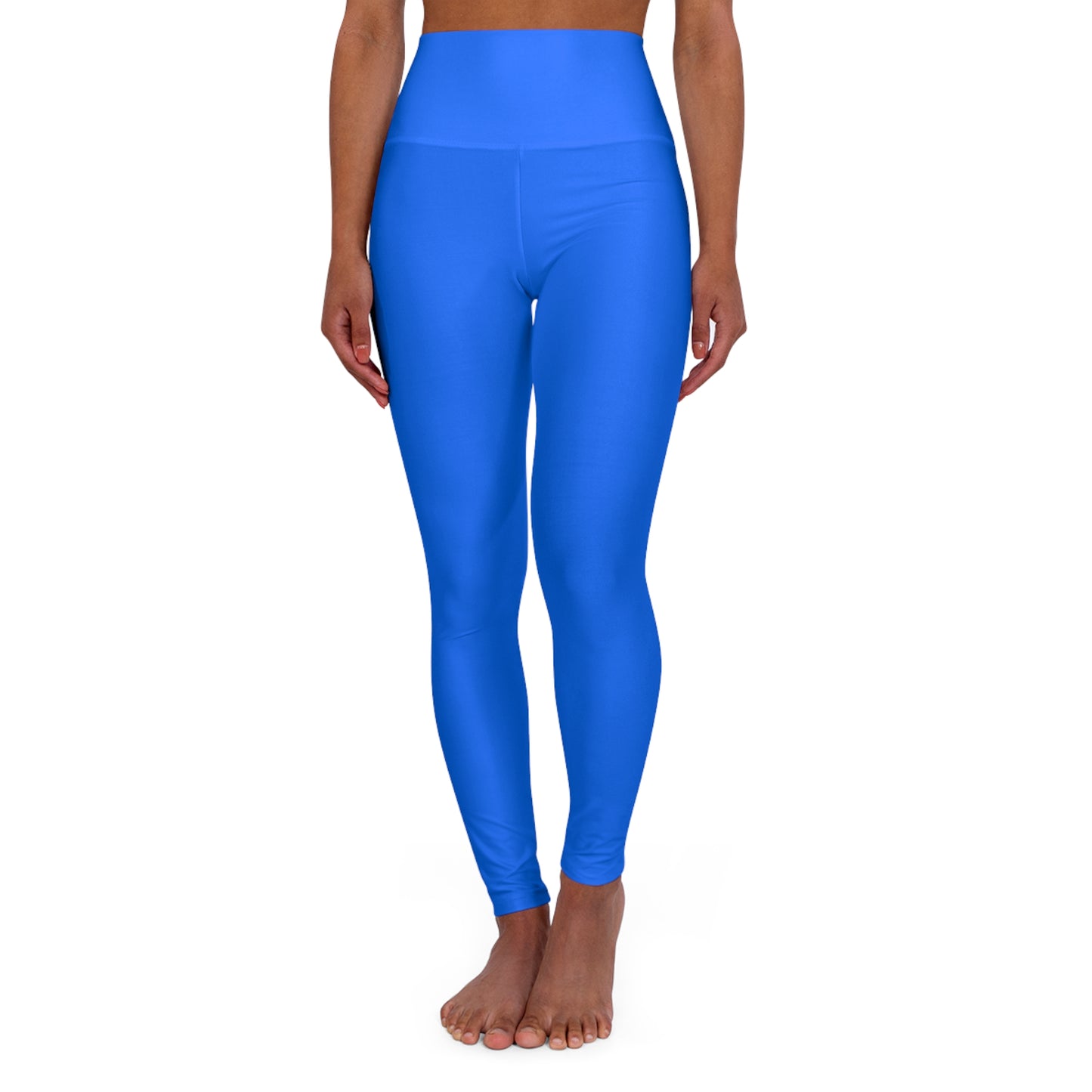 High-Waisted Digital Blue Yoga Leggings Women's Seamless Poly-Span Stretchy Solid Blue Activewear Pants