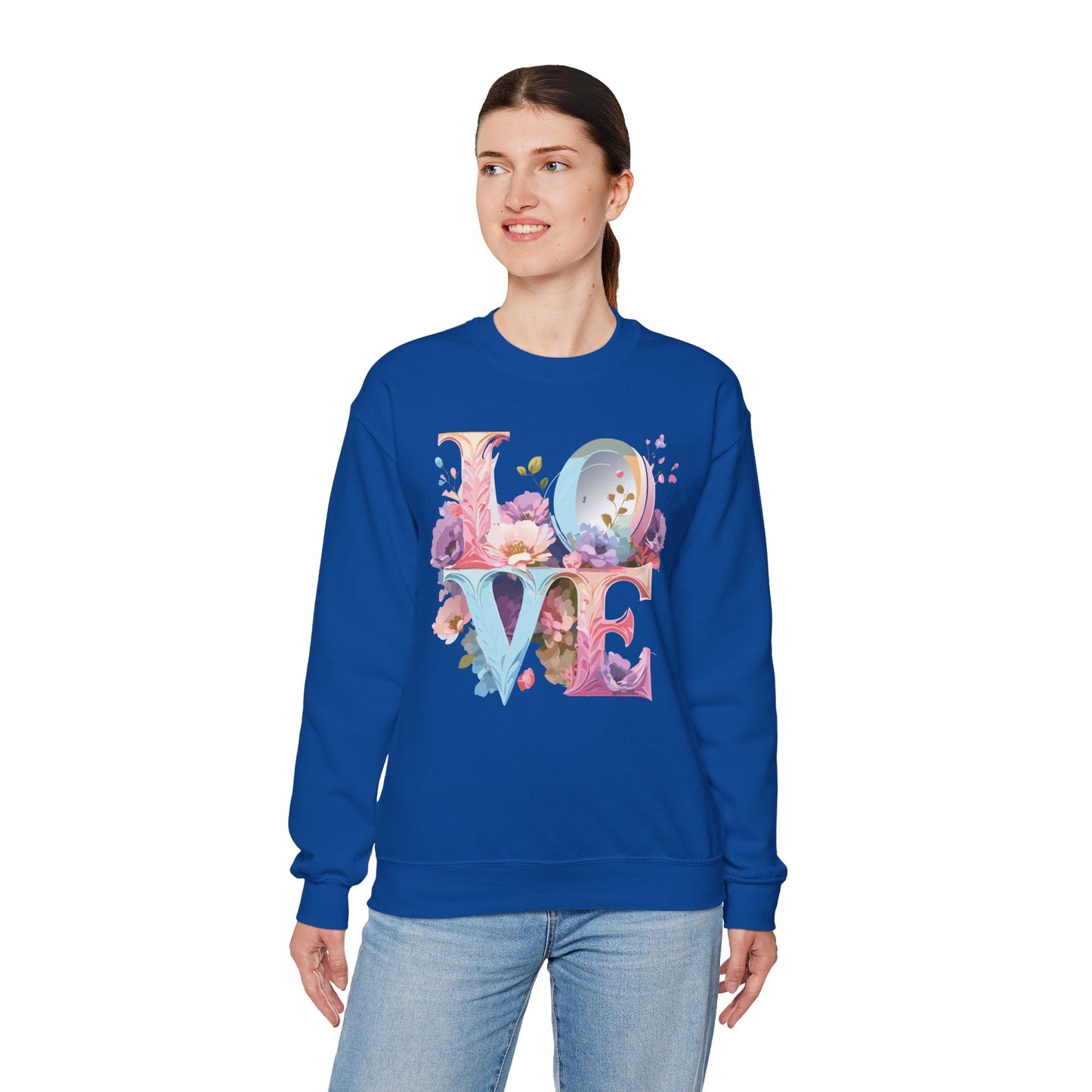 Floral Love Sweatshirt Unisex Crewneck Fifty Fifty Cotton Polyester Valentine Gift