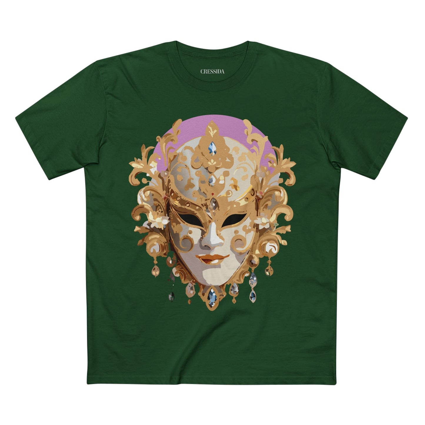Carnival Mask Graphic T-Shirt Unisex 100 Cotton With Antique Gold Art Design Tee 10