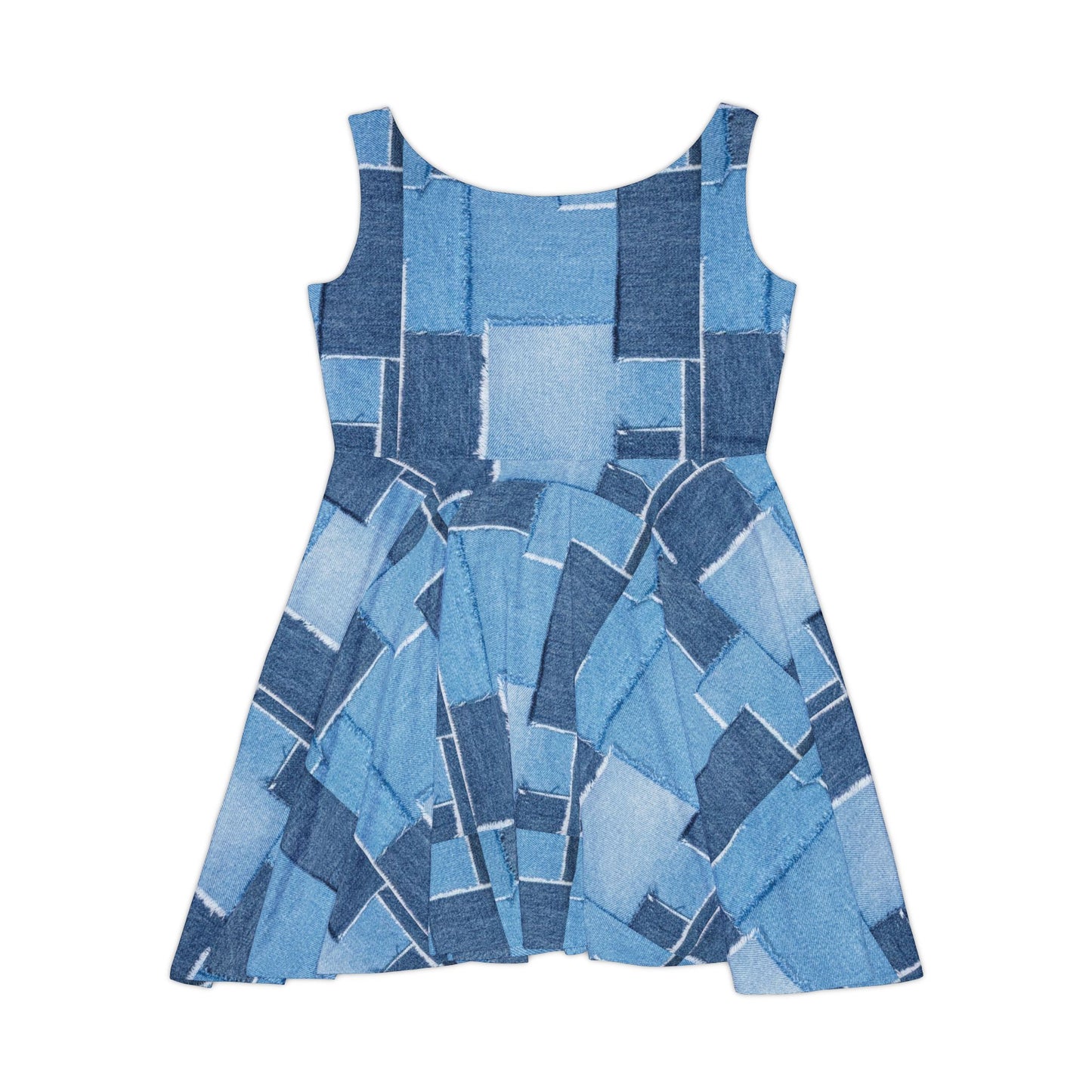 Women Denim Print Skater Dress, Denim Print Poly-Span Dress - 4