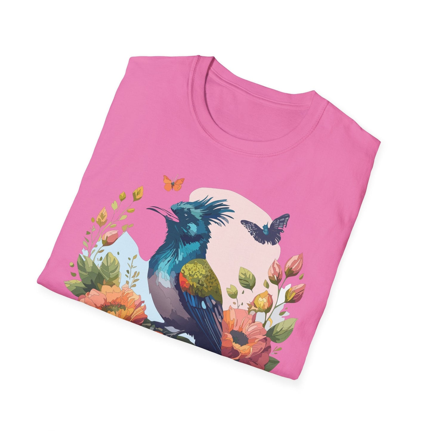 Floral Bird T Shirt Unisex Tee 100 Percent Ring Spun Cotton Softstyle Gildan 64000 Comfort Fit