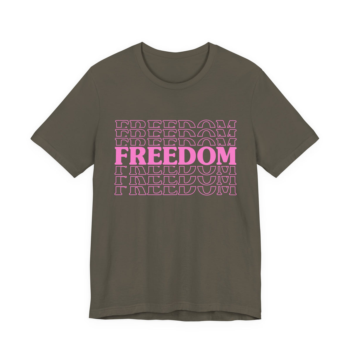 Freedom Repeat Text Tee White T-Shirt Pink Typography Unisex Cotton a8