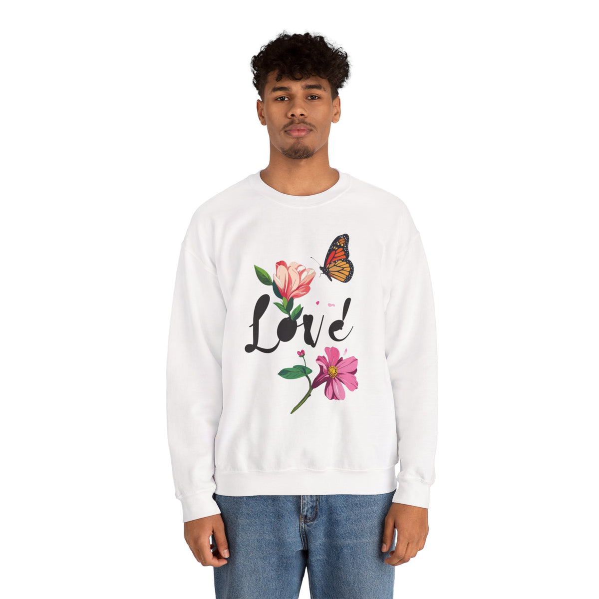 Floral Love Graphic Valentine's Day Sweatshirt Unisex 50/50 Cotton-Poly Sweatshirt w44