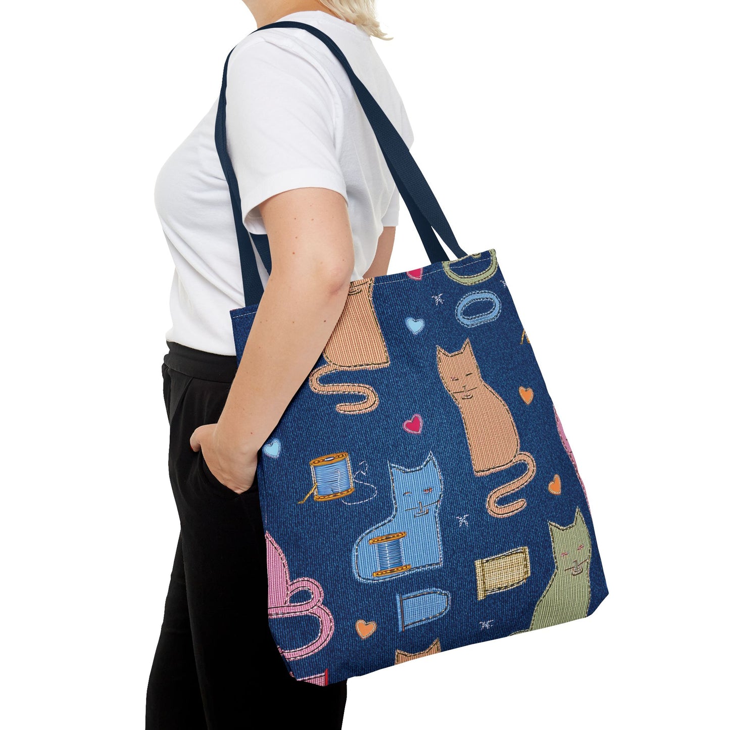 Love Day Graphic Design Denim Fabric Imitation Print Unisex Canvas Bag POLY 3 Sizes Tote Bag 201-19