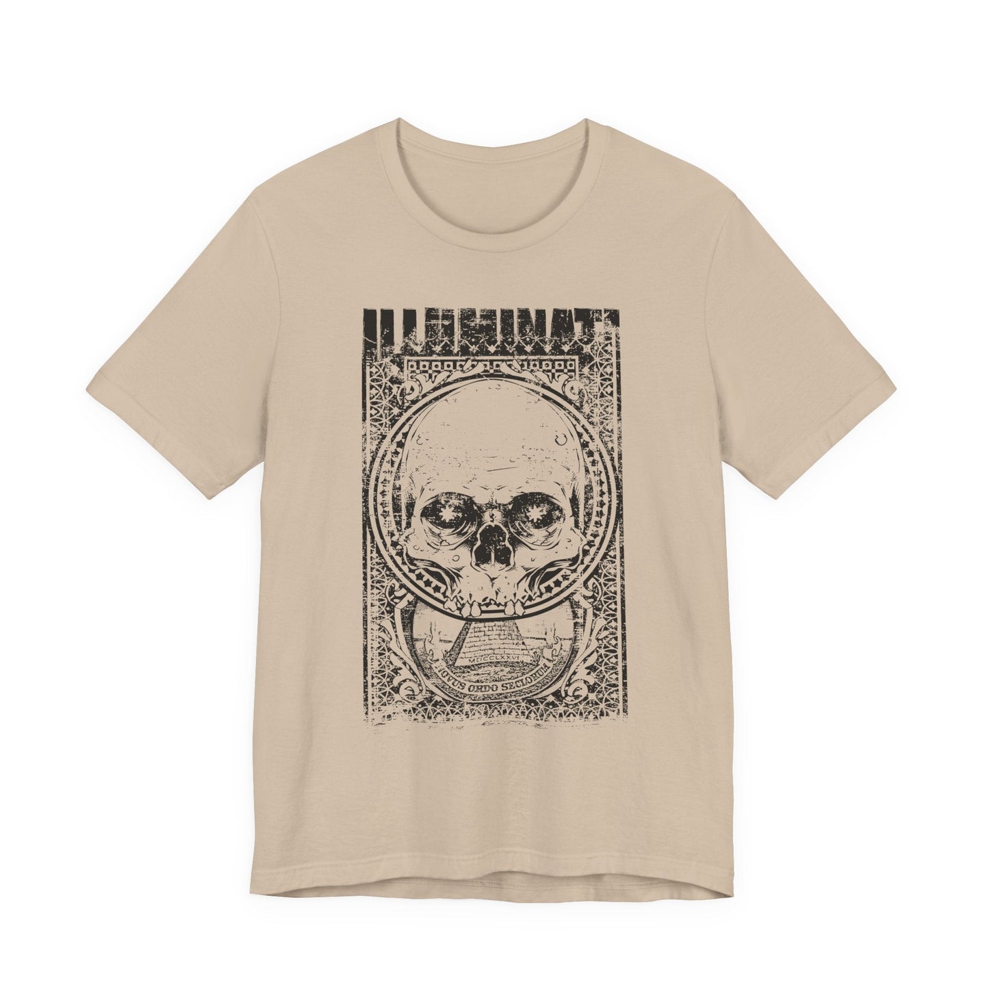 Skull Circle Graphic T-Shirt Vintage Etching Illustration Art Design Tee A-9