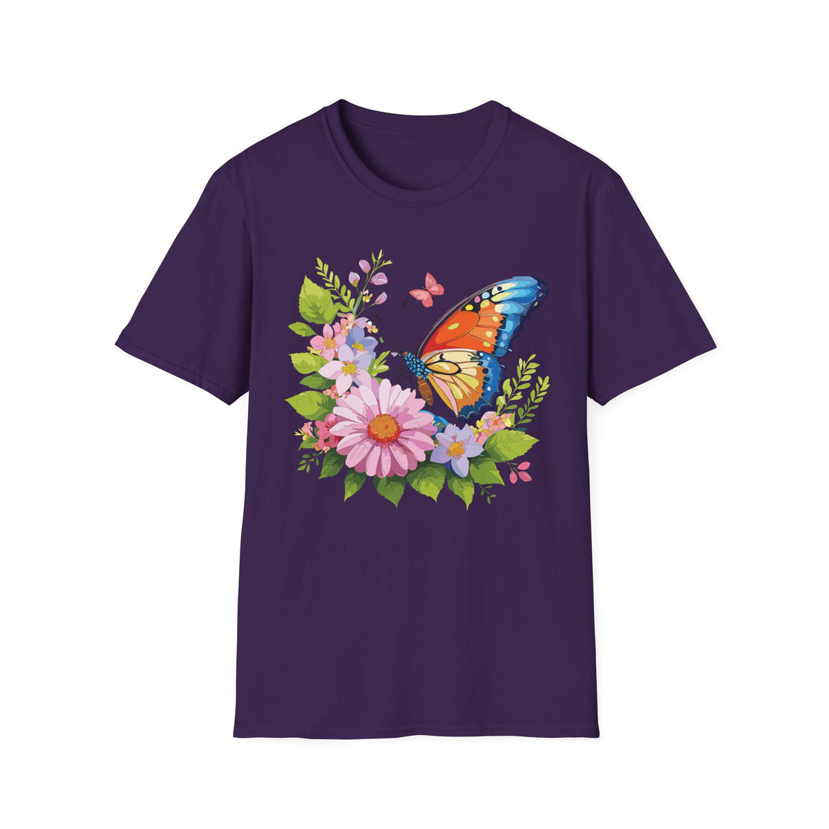 Butterfly Floral T-Shirt — Colorful Monarch & Spring Flowers Graphic Tee Unisex 100 Cotton Gildan T-Shirt