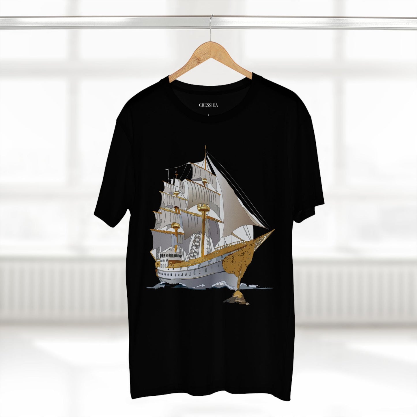 Ship Graphic Unisex 100 Cotton T-Shirt with Gold Frigate Art Design 6