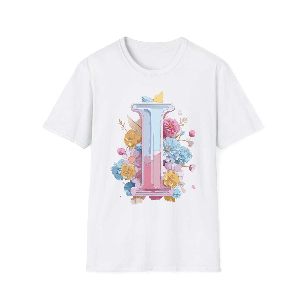 Floral Letter I T-Shirt | Pastel Monogram Initial Tee