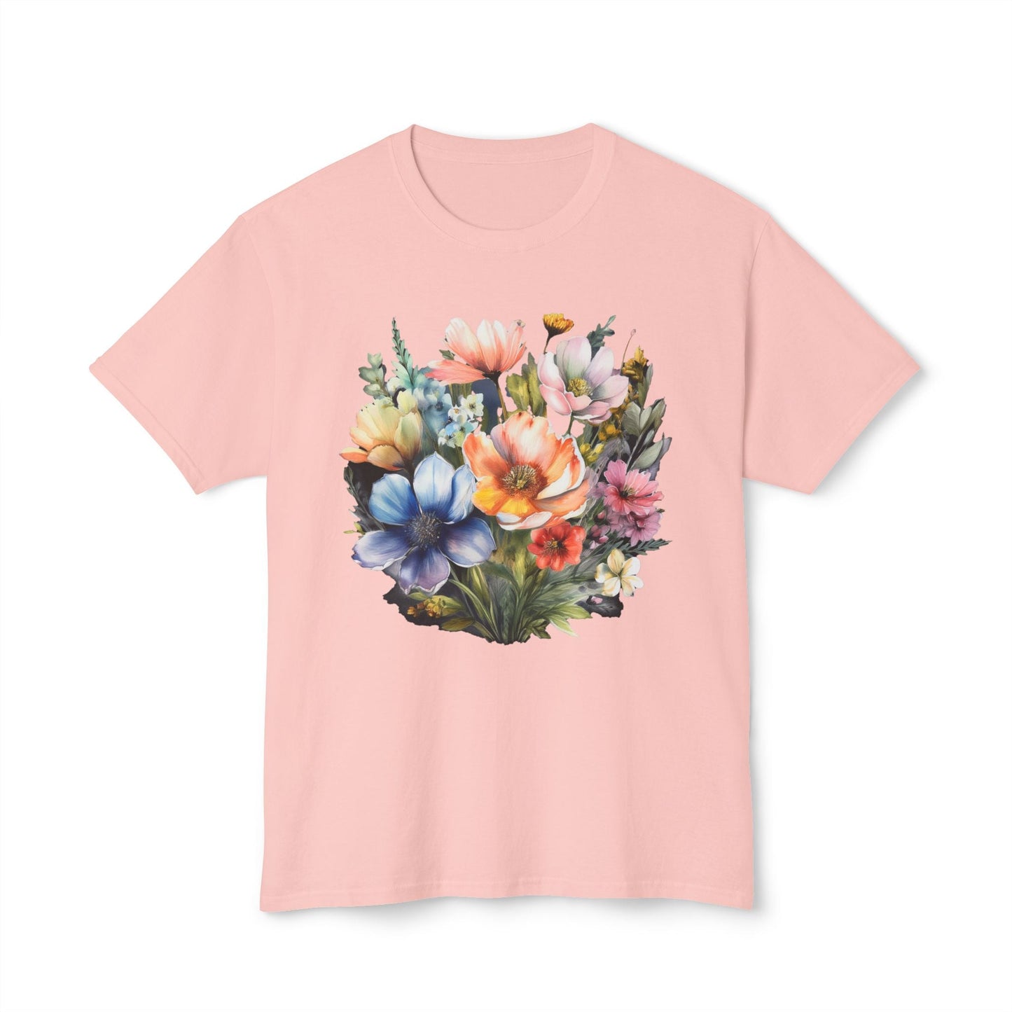 Unisex Floral Art T Shirt With Vintage Flowers Print On 100 Percent Cotton Tee For Everyday Wear