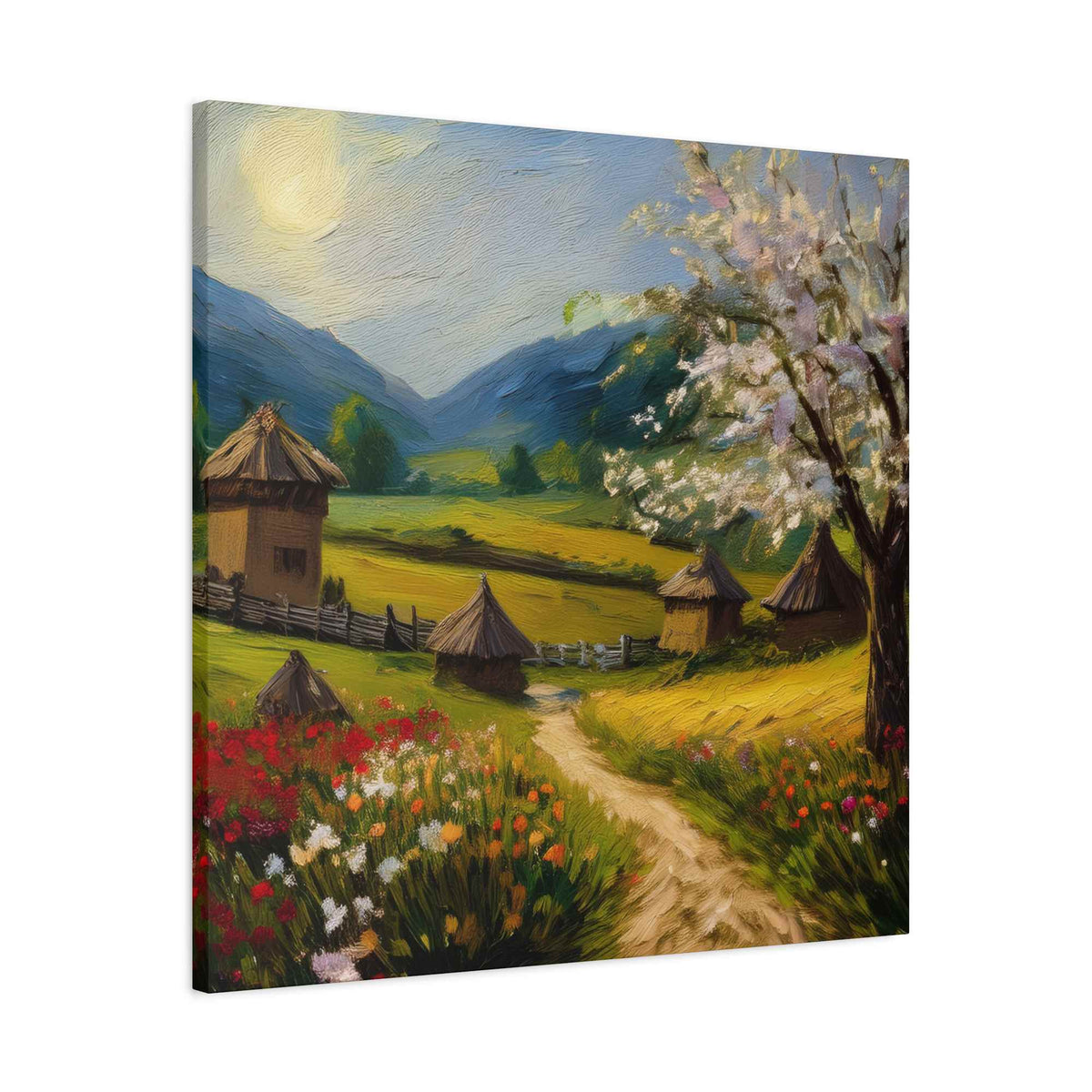 Countryside Spring Print Canvas, Oil Paint Print 20x20, 24x24, 30x30, 32x32, 36x36 Art Design Pine-Wood Inner Frame MC-109