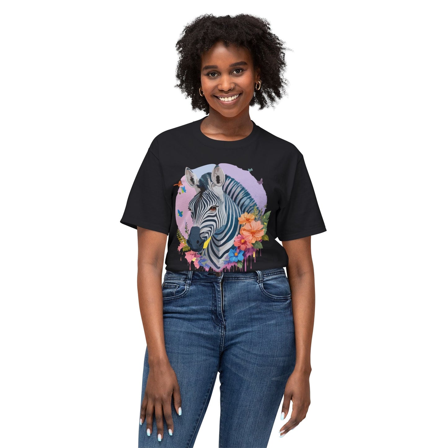 Unisex Zebra T Shirt With Art Print HD Cotton Vintage Zebra Tee Floral Design Graphic Tee
