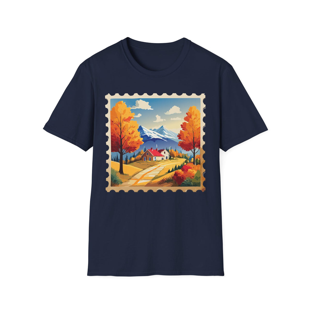 Autumn Mountain Landscape T-Shirt | Fall Trees Cabin Scenic Print