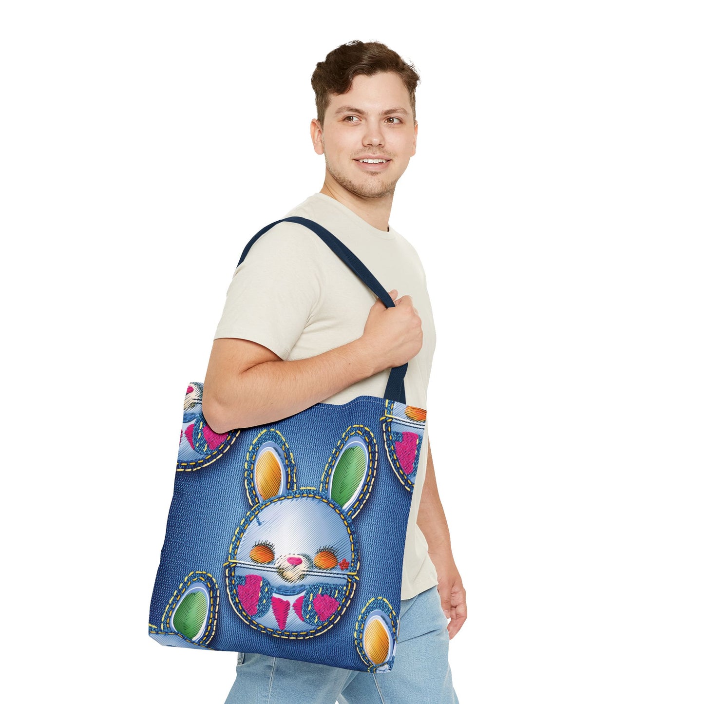Denim Fabric Imitation Print Unisex Canvas Bag Poly Spun 3 Sizes Tote Bag 192-3