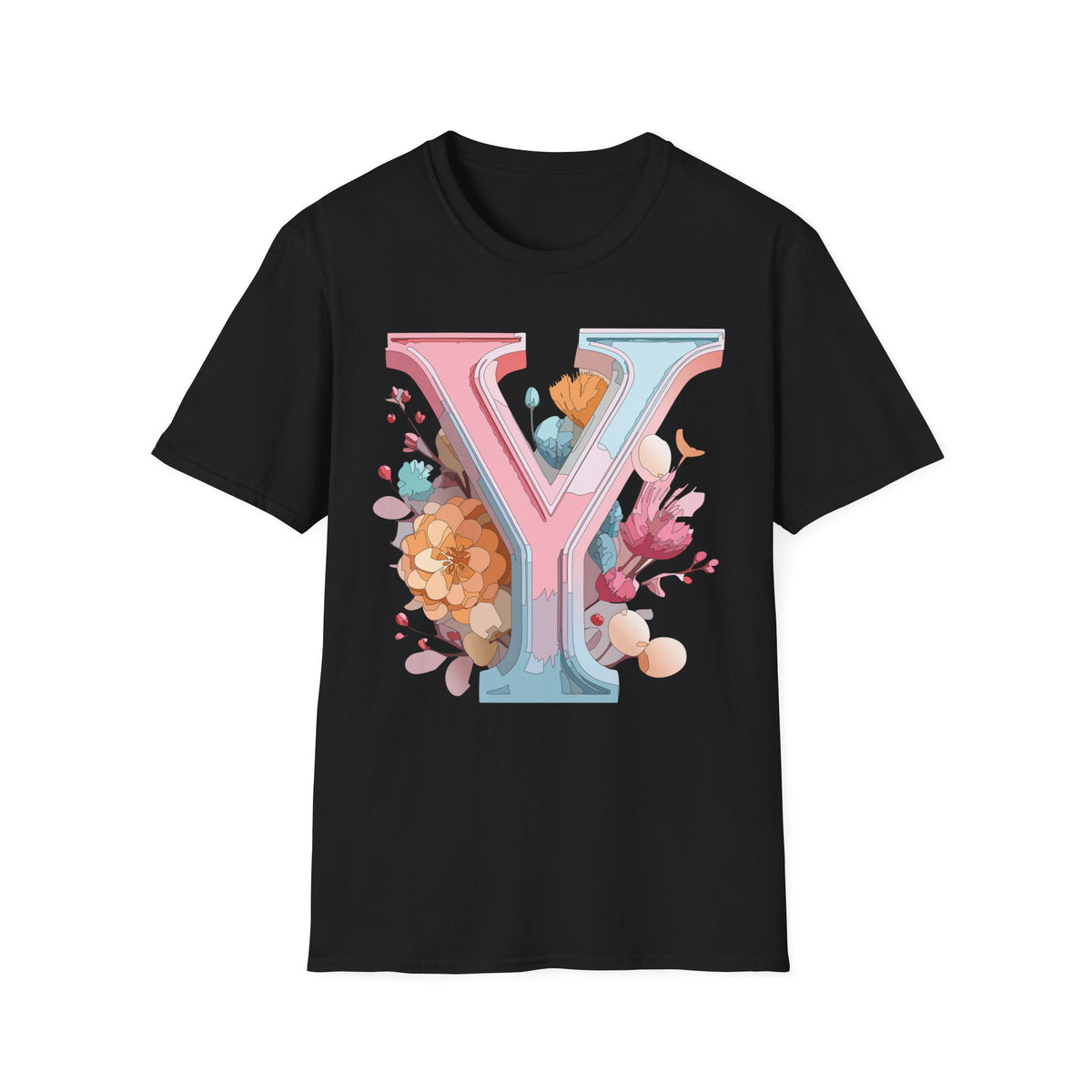 Floral Letter V T-Shirt | Pastel Monogram V Tee