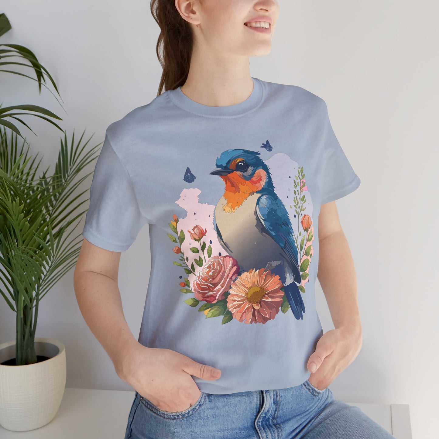 Floral Bird Tee, Animal Shirt, Bird Shirt, Floral Tee, Flower T-shirt, T-Shirt with Animal