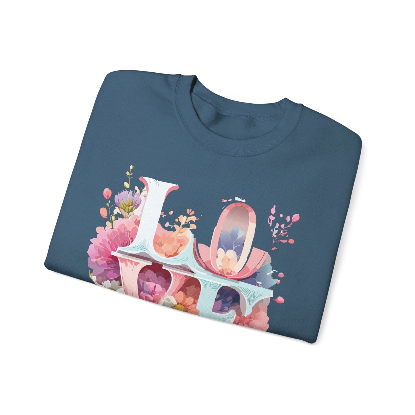 Floral Love Sweatshirt Valentines Day Flower Print Unisex Crewneck Heavy Blend Cotton Polyester