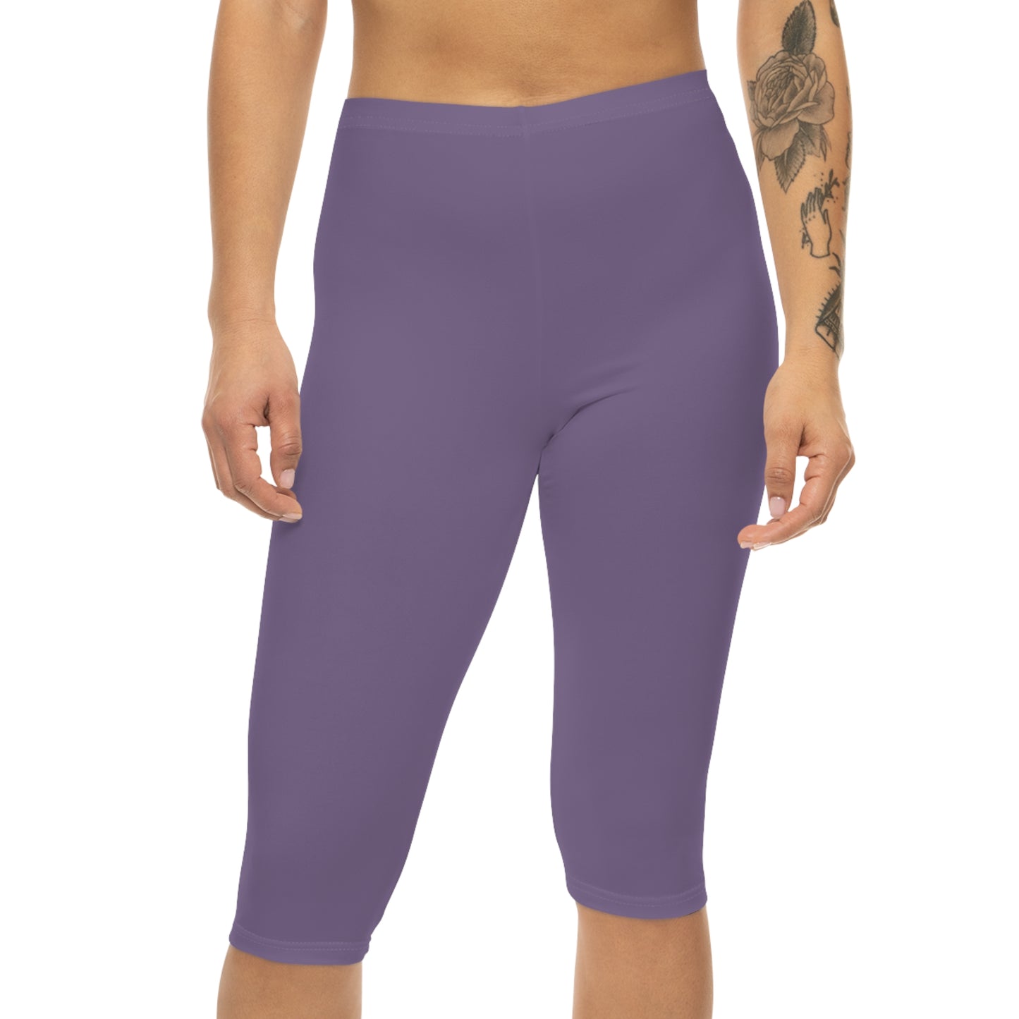 Dirty Purple Color Women's Brushed Suede Poly Span Casual Capri Leggings XS-2XL
