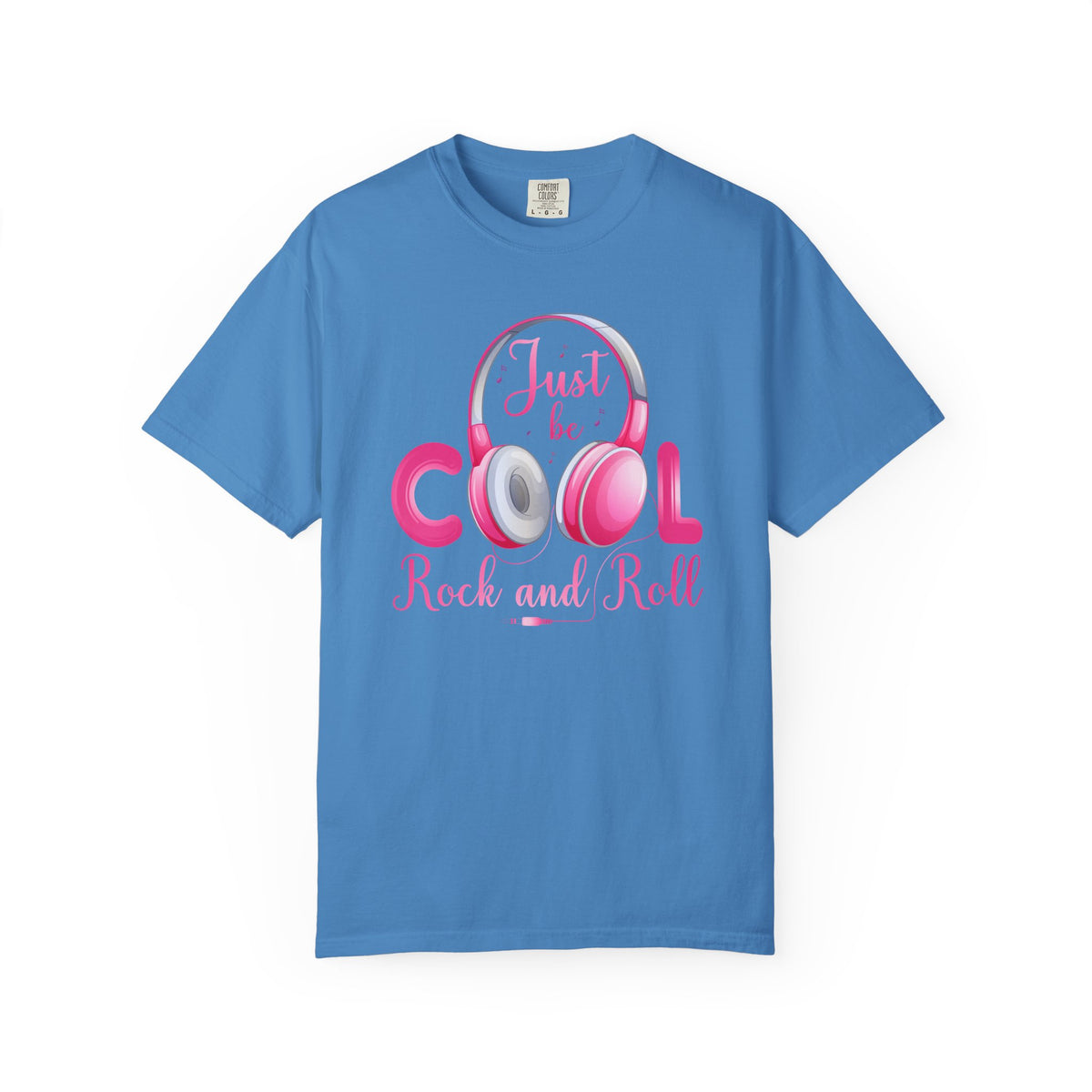 Just Be Cool Rock and Roll T-shirt Pink Headphones Graphic Unisex Cotton Tee Comfort Colors 004