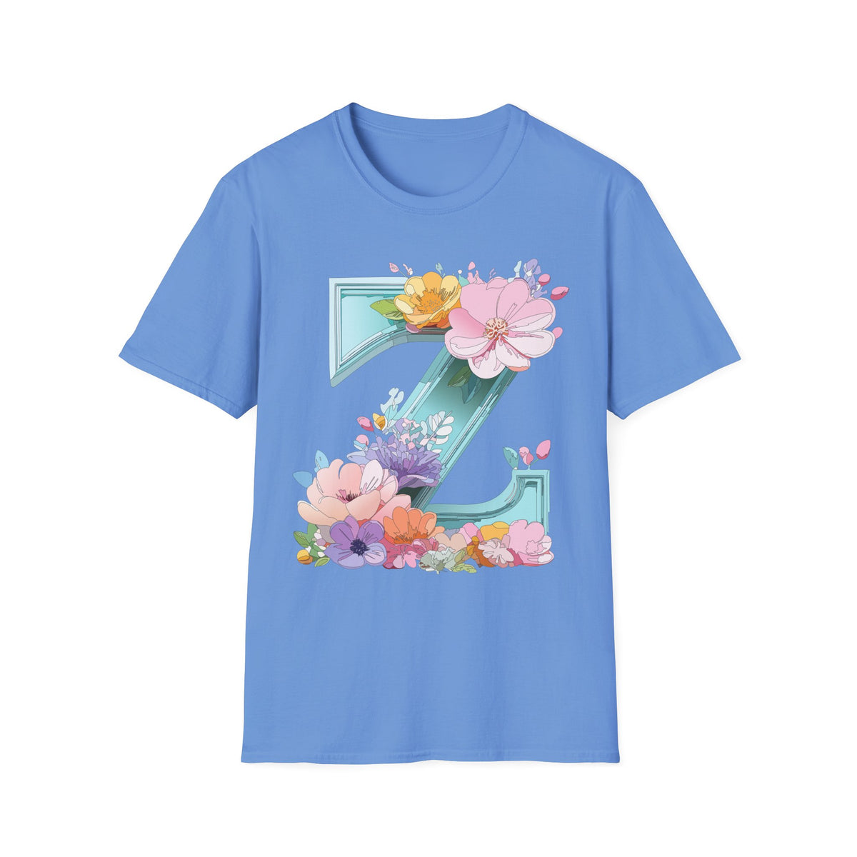 Floral Letter Z T-Shirt | Floral Initial Tee, Monogram Z Shirt