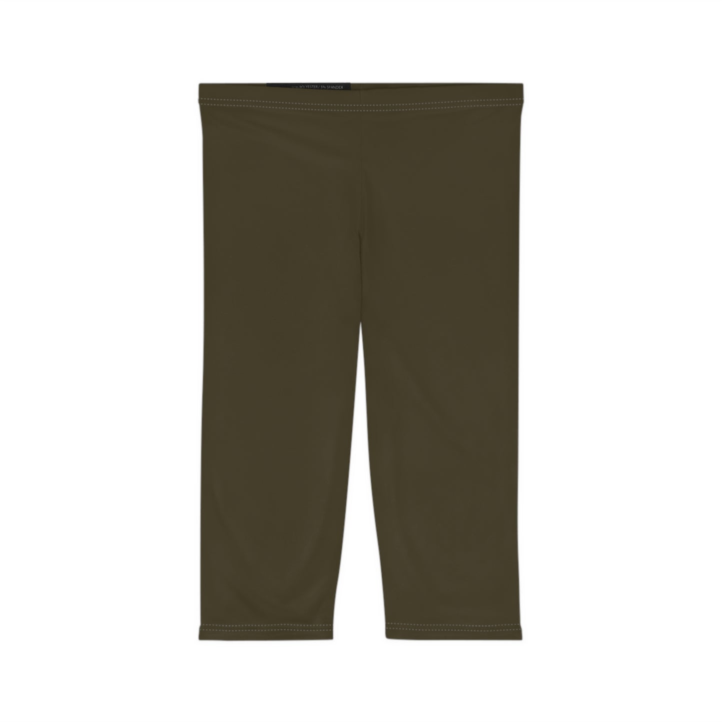 Dark Khaki Color Women's Brushed Suede Poly Span Casual Capri Leggings XS-2XL