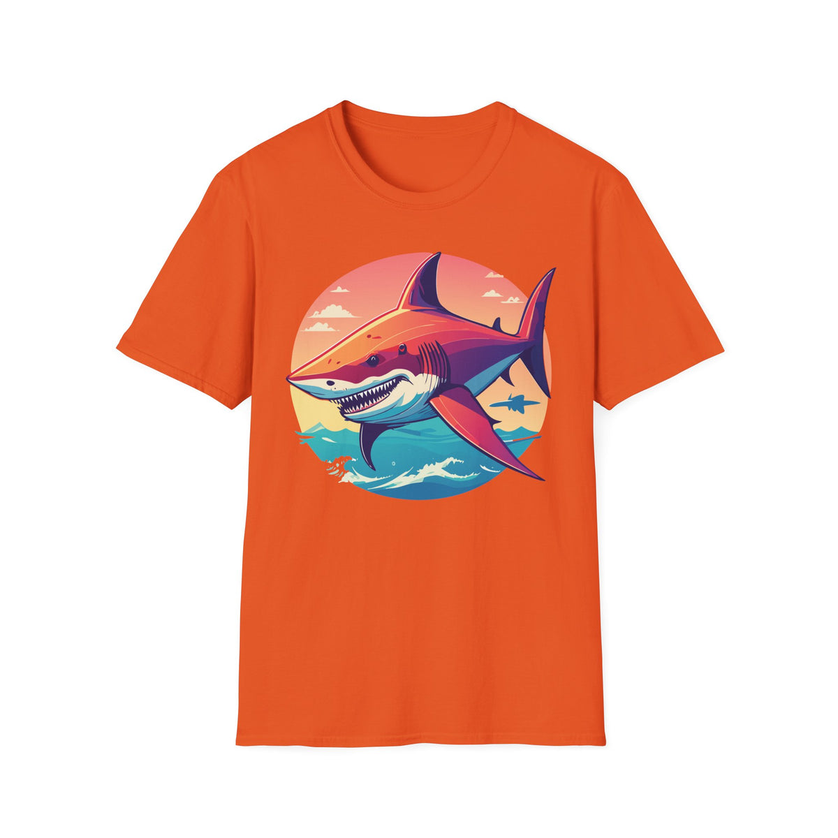 Sunset Shark Graphic T-Shirt | Retro Ocean Illustration