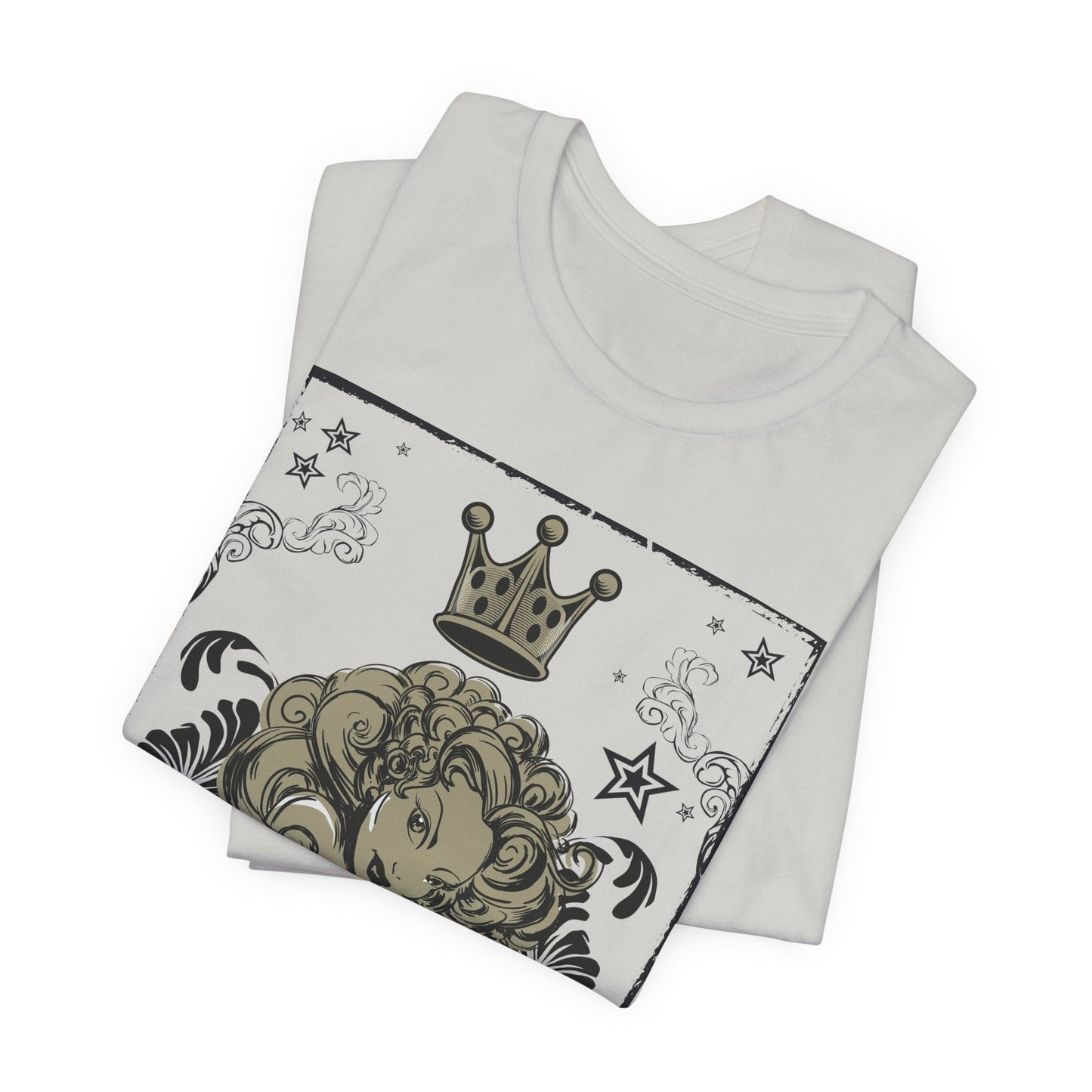 Crown Face Portrait Graphic Tee Vintage Floral Illustration Rock Band T-Shirt