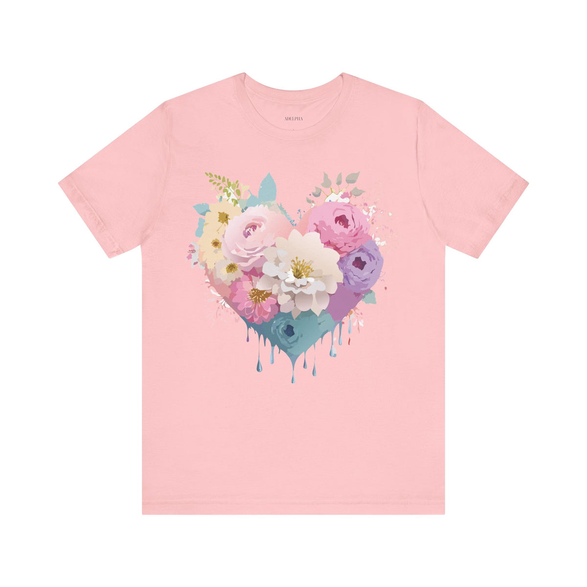 Valentine's Day Graphic Unisex Cotton Bella+Canvas Tee with Floral Art Design d134