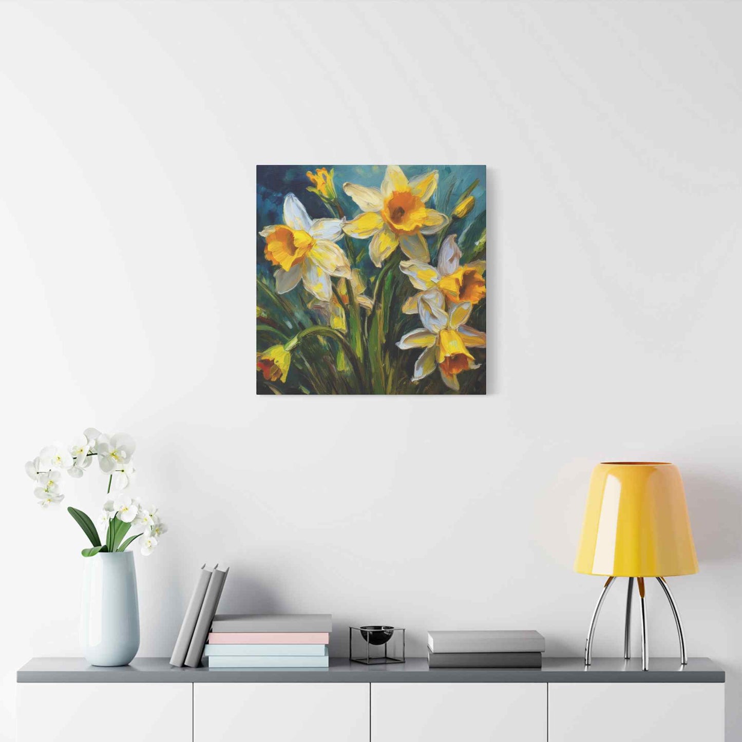 Narcissus Print Canvas, Floral Oil Paint Print 20x20, 24x24, 30x30, 32x32, 36x36 Art Design Pine-Wood Inner Frame MC-176