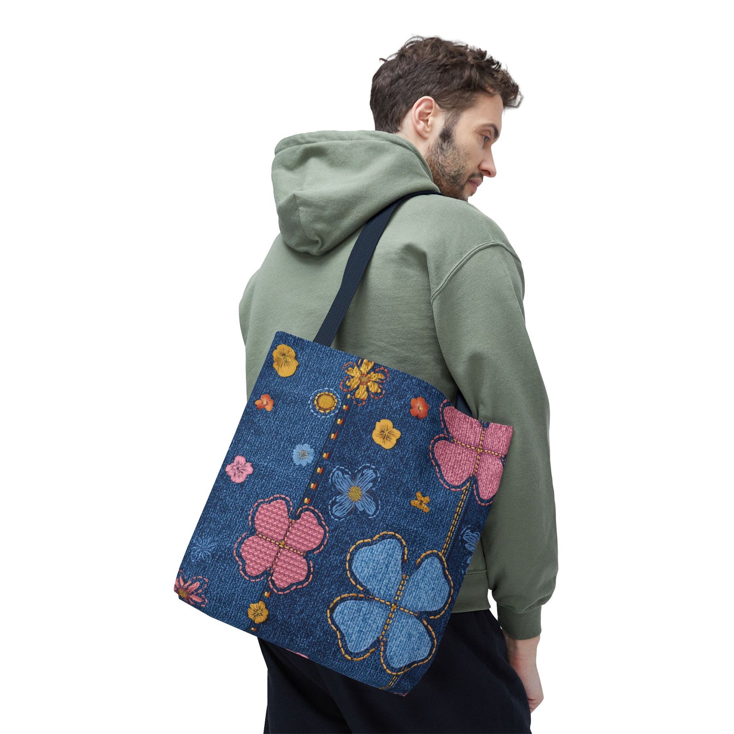 Denim Fabric Imitation Print Unisex Canvas Bag Poly Spun 3 Sizes Tote Bag 129