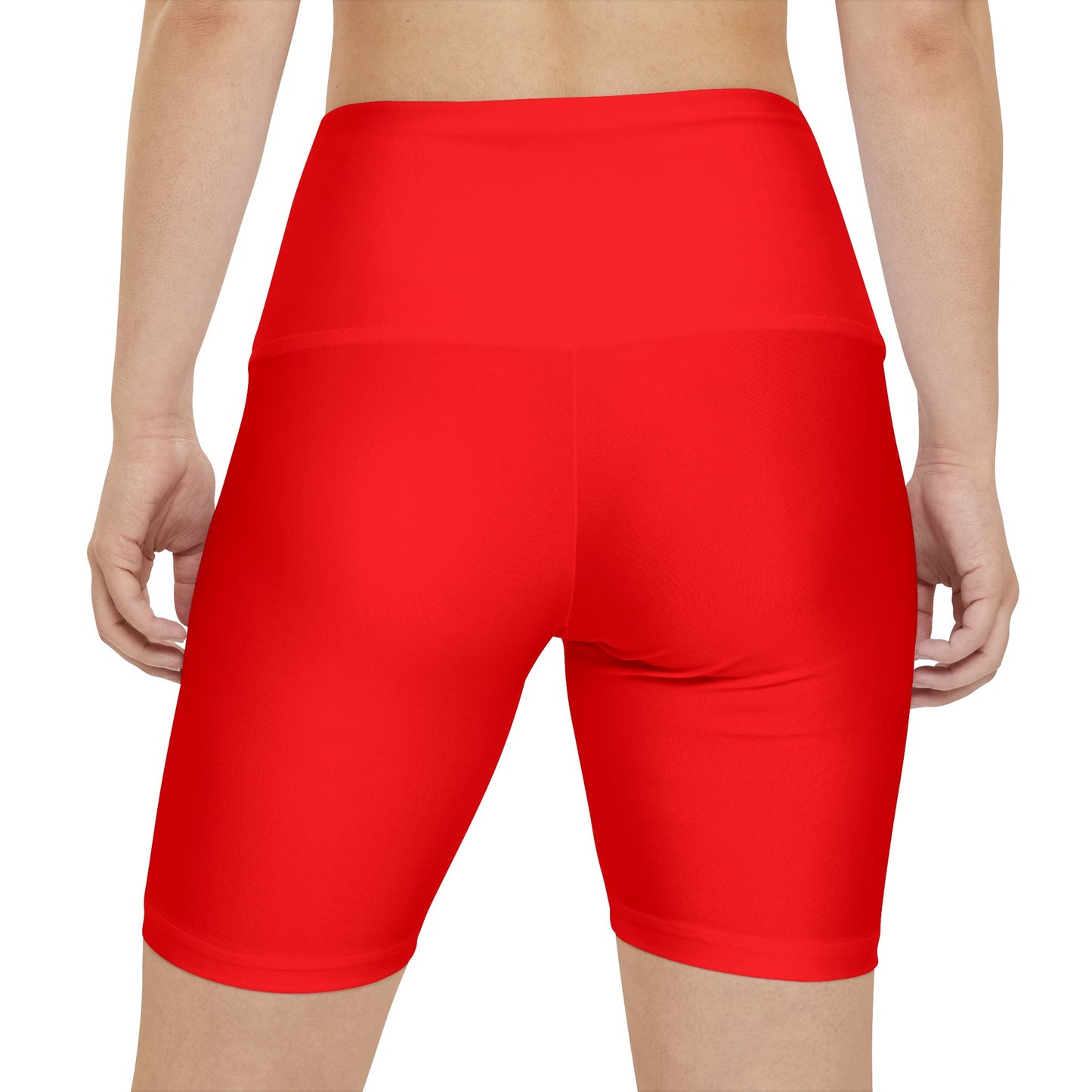Pure Red High-Waist Workout Shorts — Women's Athletic Biker Shorts for Gym, Yoga & Running