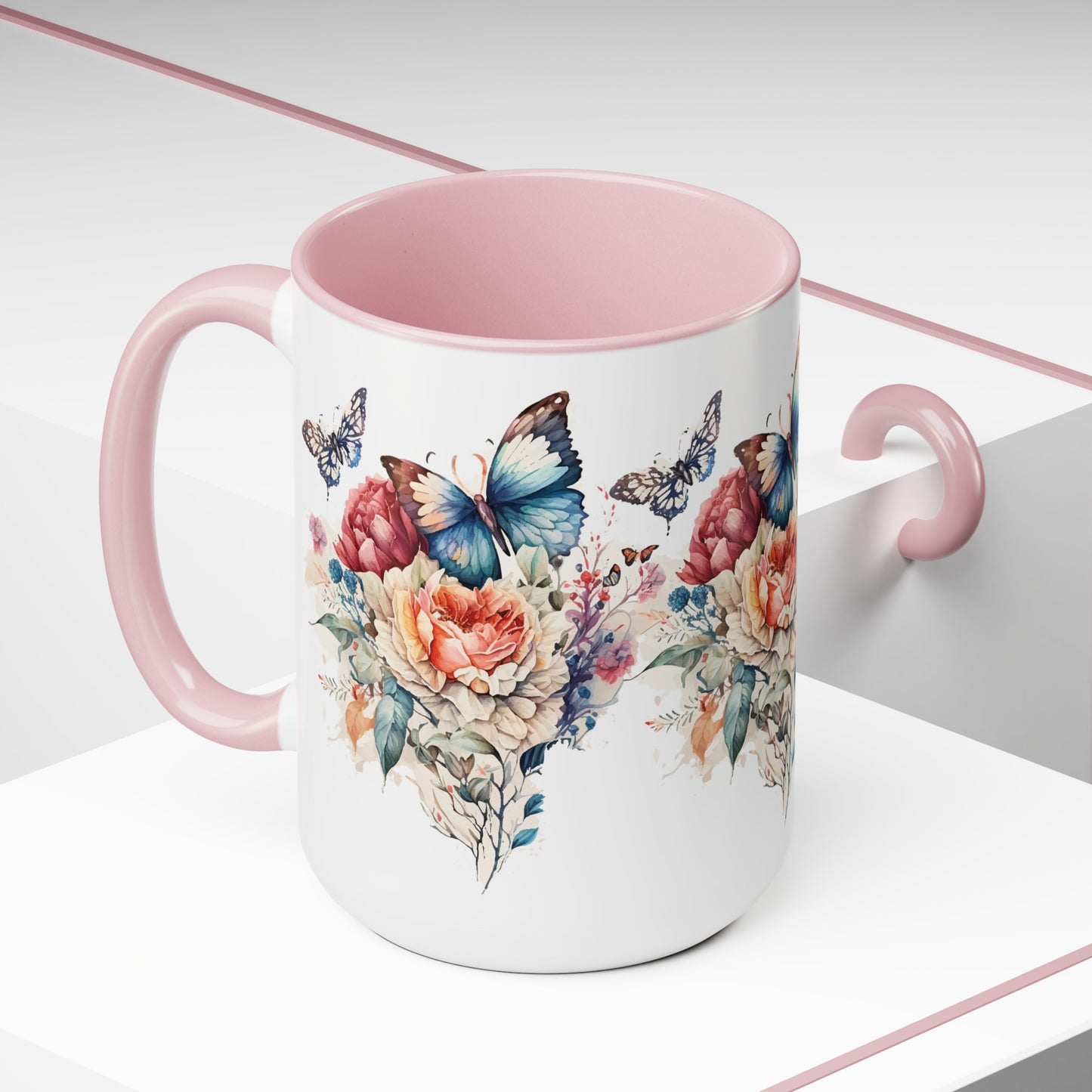 Two-Tone Coffee Mugs with butterfly