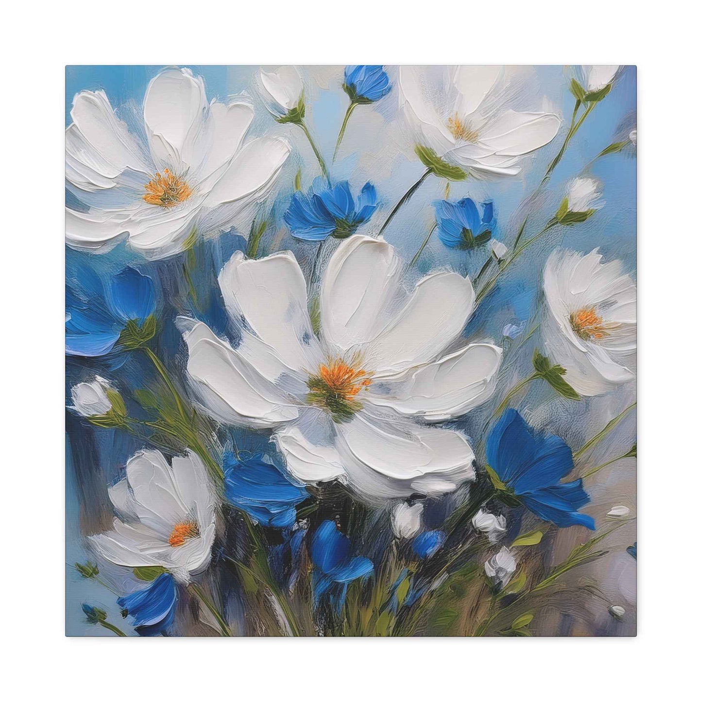 White Flowers Print Canvas, White Flowers Oil Paint Print 20x20, 24x24, 30x30, 32x32, 36x36, Art Design Print Non-Frame MC-9