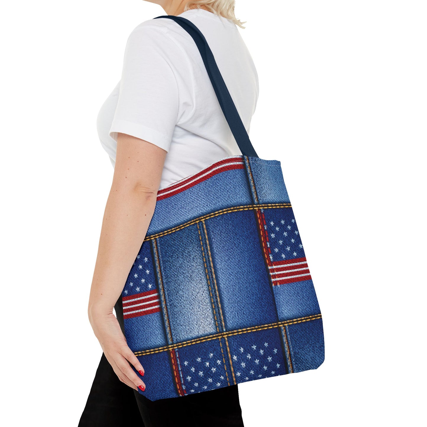 4th of July Graphic Denim Fabric Imitation Print Unisex Canvas Bag Poly Spun 3 Sizes Tote Bag 200-17