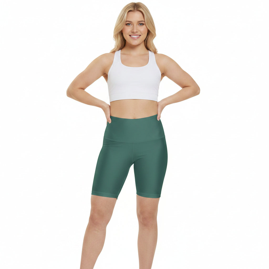 Deep Teal Workout Shorts — High-Waist Women's Active Biker Shorts (Solid Teal)