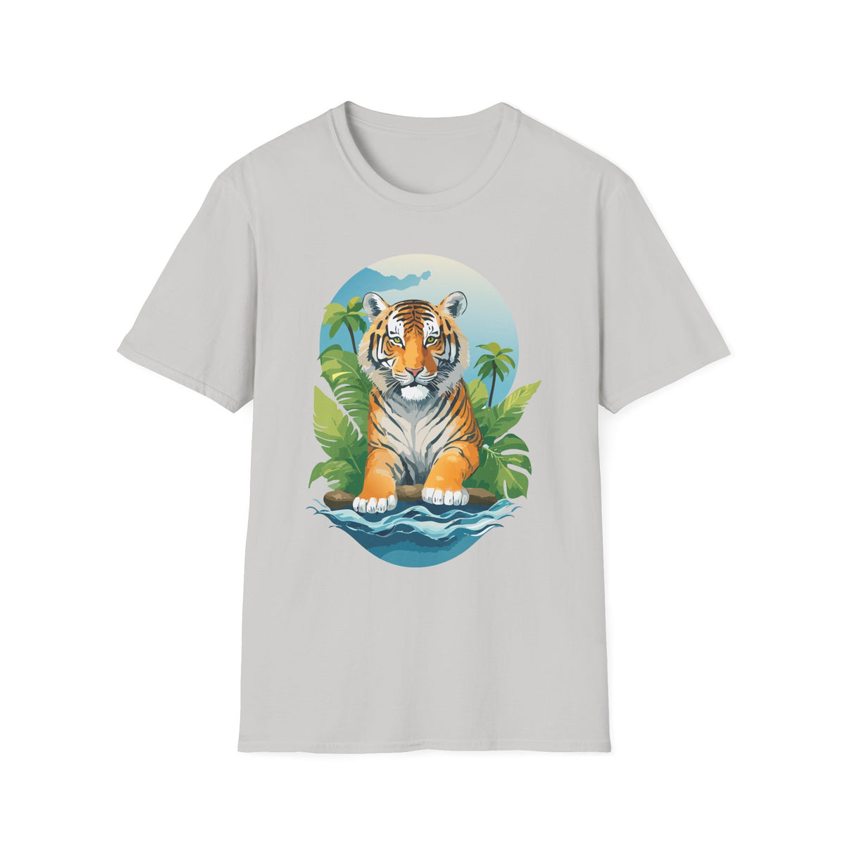 Tropical Tiger Illustration T-Shirt | Jungle Palm Sunset Tee