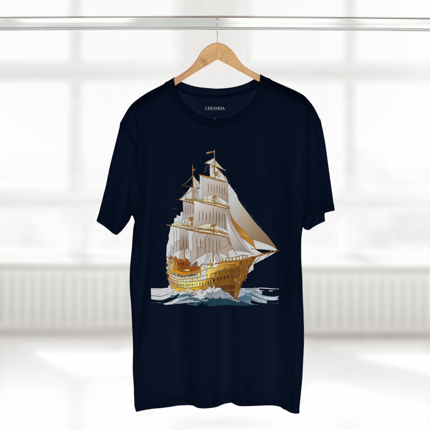 Ship Graphic Unisex 100 Cotton T-Shirt with Gold Frigate Art Design 22