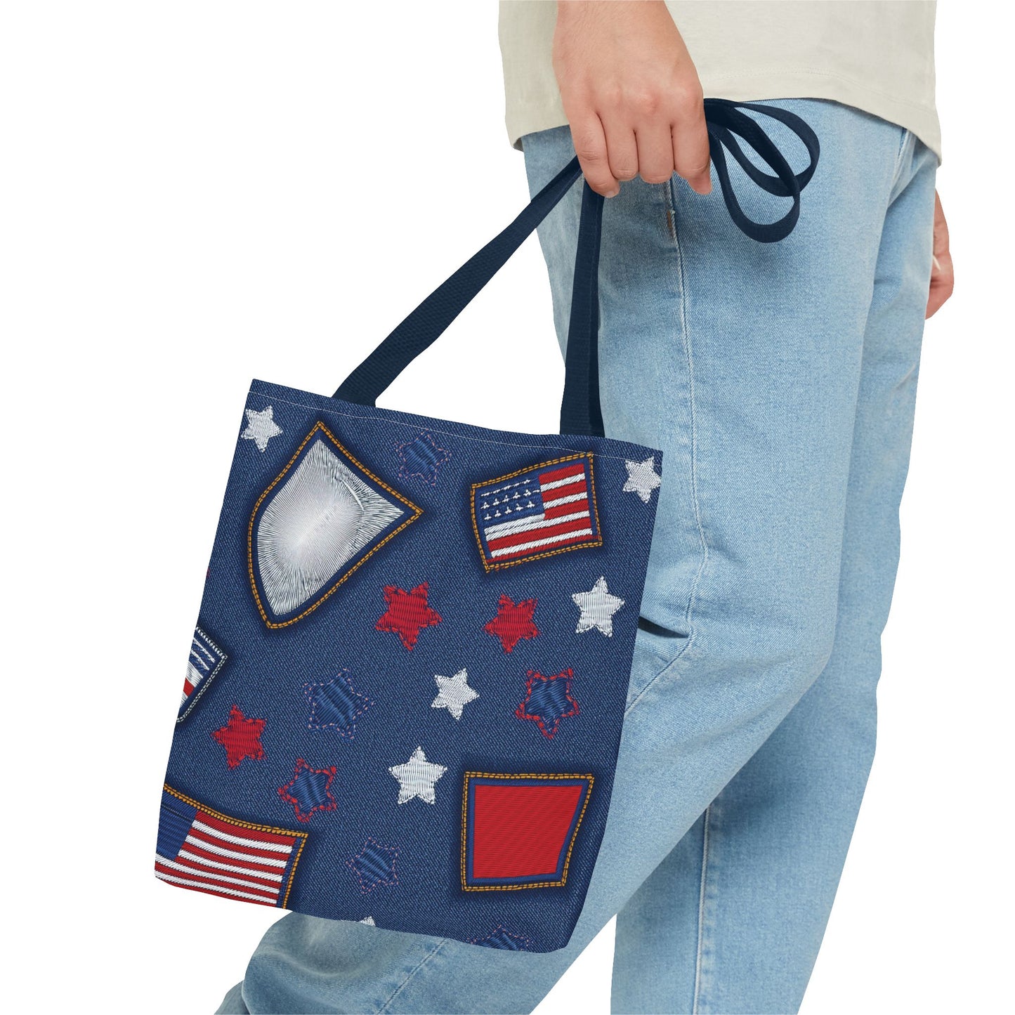 4th of July DENIM PRINT CANVAS BAG HIGH-QUALITY 100% SPUN POLY 3 SIZE BAG-200-8