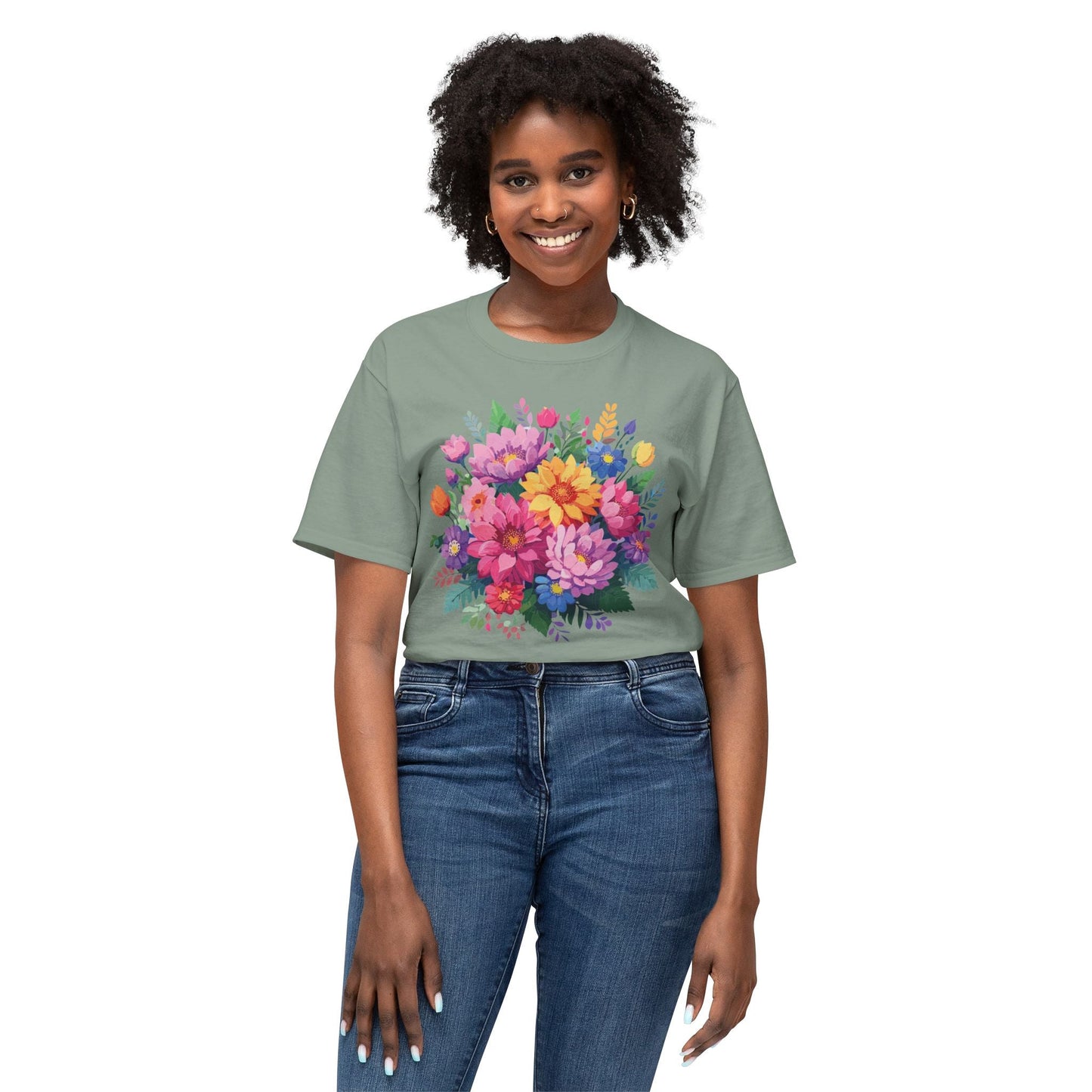 Unisex Floral T Shirt With Full Color Art Print Made In USA 100 Percent Cotton Breathable