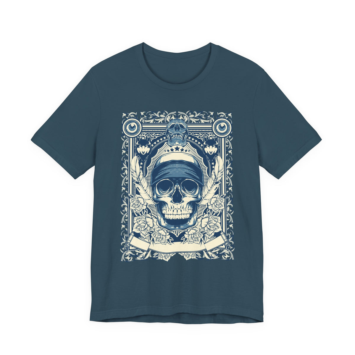 Skull Crown Graphic Tee Vintage Ornate Skull Illustration Rock Band T-Shirt