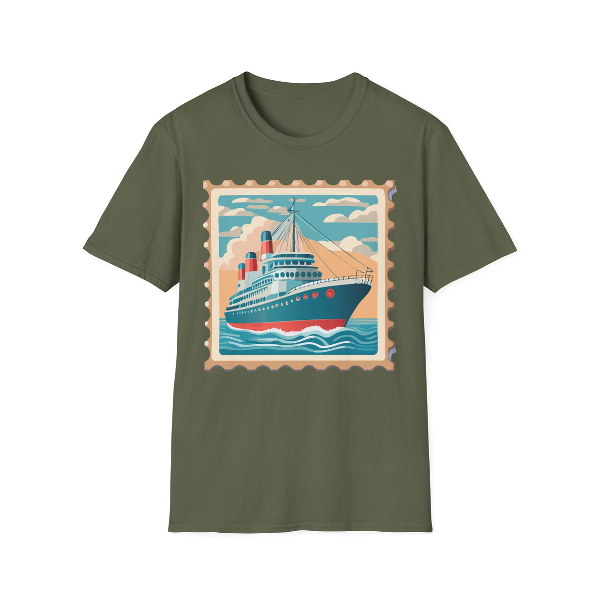 Vintage Ocean Liner Stamp T-Shirt | Retro Cruise Ship Tee